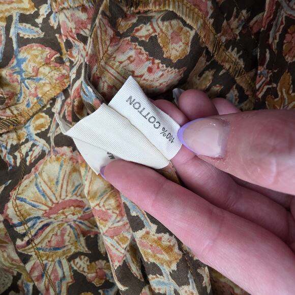 Fabindia Size Sml Mustard Brown Button Midi Cotton Dress Tiered Boho Lagenlook - Picture 9 of 10